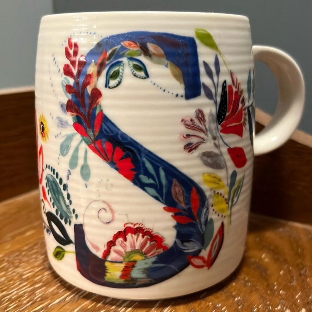 Anthropologie Monogram “S” Initial Petal Palette Coffee Mug Starla M Halfmann